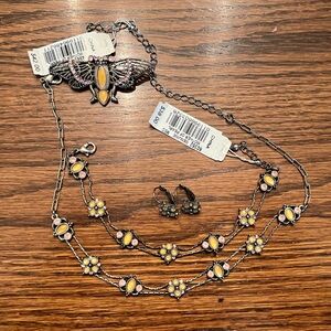 1928 Mother of Pearl Pink & Yellow Jewelry, NWT bracelet necklace pin earrings